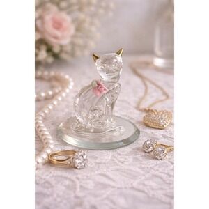 Glass Baron Miniature Clear Glass Cat Figurine Pink Rose Gold Ears